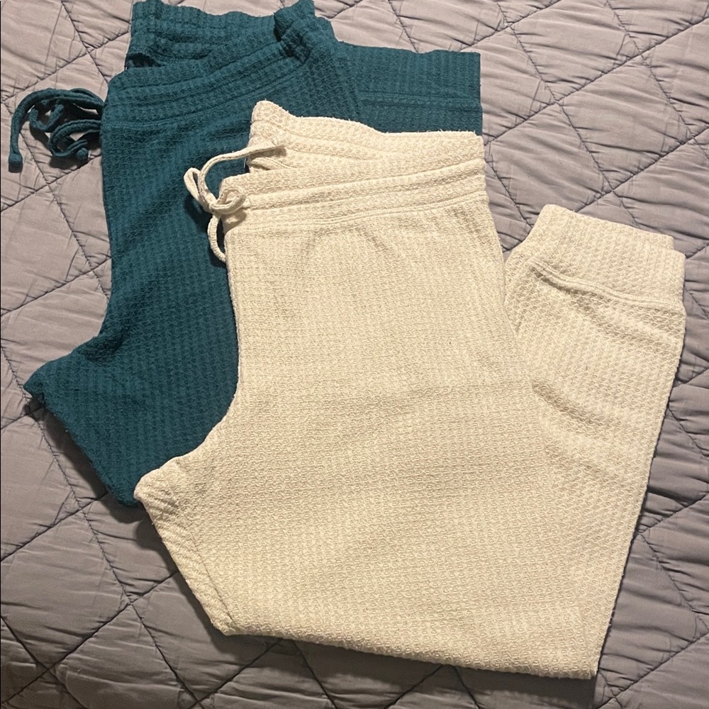 GAP Women's Waffle Knit Pajama Pants in Teal and Cream